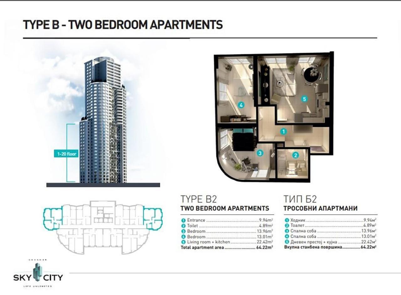 19Th & 18Th Floor Secure Apartments With Pool & Fitness & Parking Included In Price Скопье Экстерьер фото